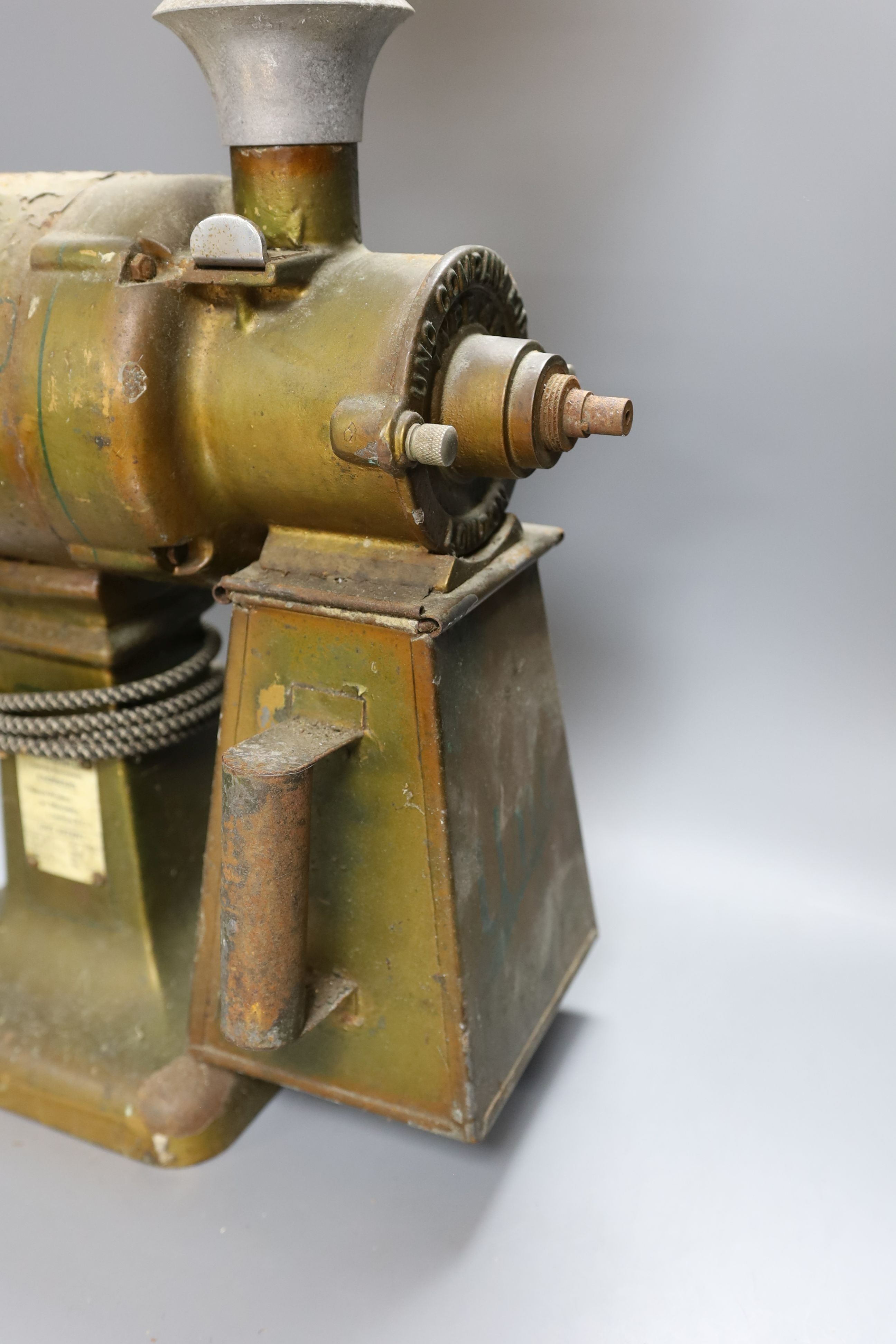 A vintage Uno Company Ltd. type 45 coffee grinder, 78cm tall